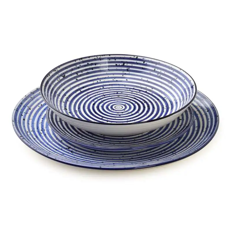 Hit sprzedaży STRIPES BLUE Komplet obiadowy 18części27/19/20cm miska 550ml