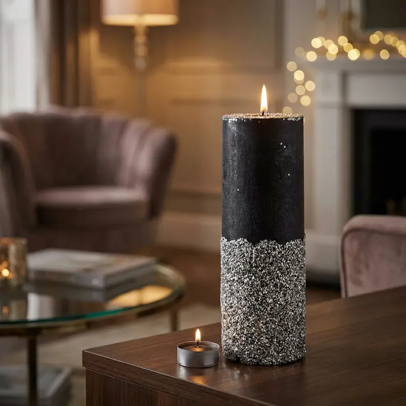 Promocja Świeca walec MONDEX DIAMENT 12 x 36 cm czarno-srebrna
