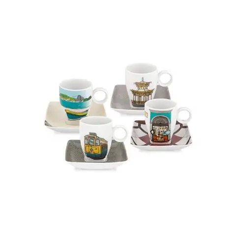 Nowy PORCELANOWY KOMPLET KAWOWY 4 SZT FILIŻANEK ZE SPODKAMI ALMA RIO JANEIRO | VISTA ALEGRE