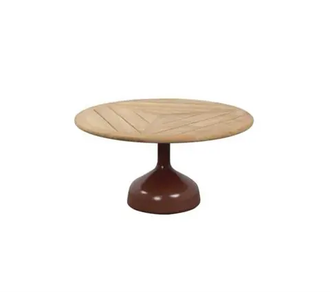 Nowość STOLIK KAWOWY GLAZE LARGE, DESERT RED , SEMI GLOSSY ALUMINIUM, BLAT TEAK GEOMETRIC | CANE-LINE